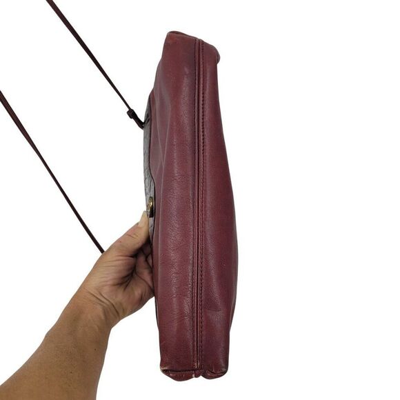 Vtg Oxblood Burgundy Wine Leather Embossed Croc Convertible Clutch Shoulder Bag - Picture 13 of 15